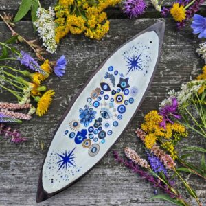 Drewniana emaliowana podstawka pod kadzidełka