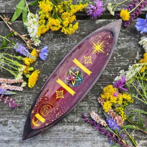 Drewniana emaliowana podstawka pod kadzidełka