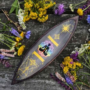 Drewniana emaliowana podstawka pod kadzidełka