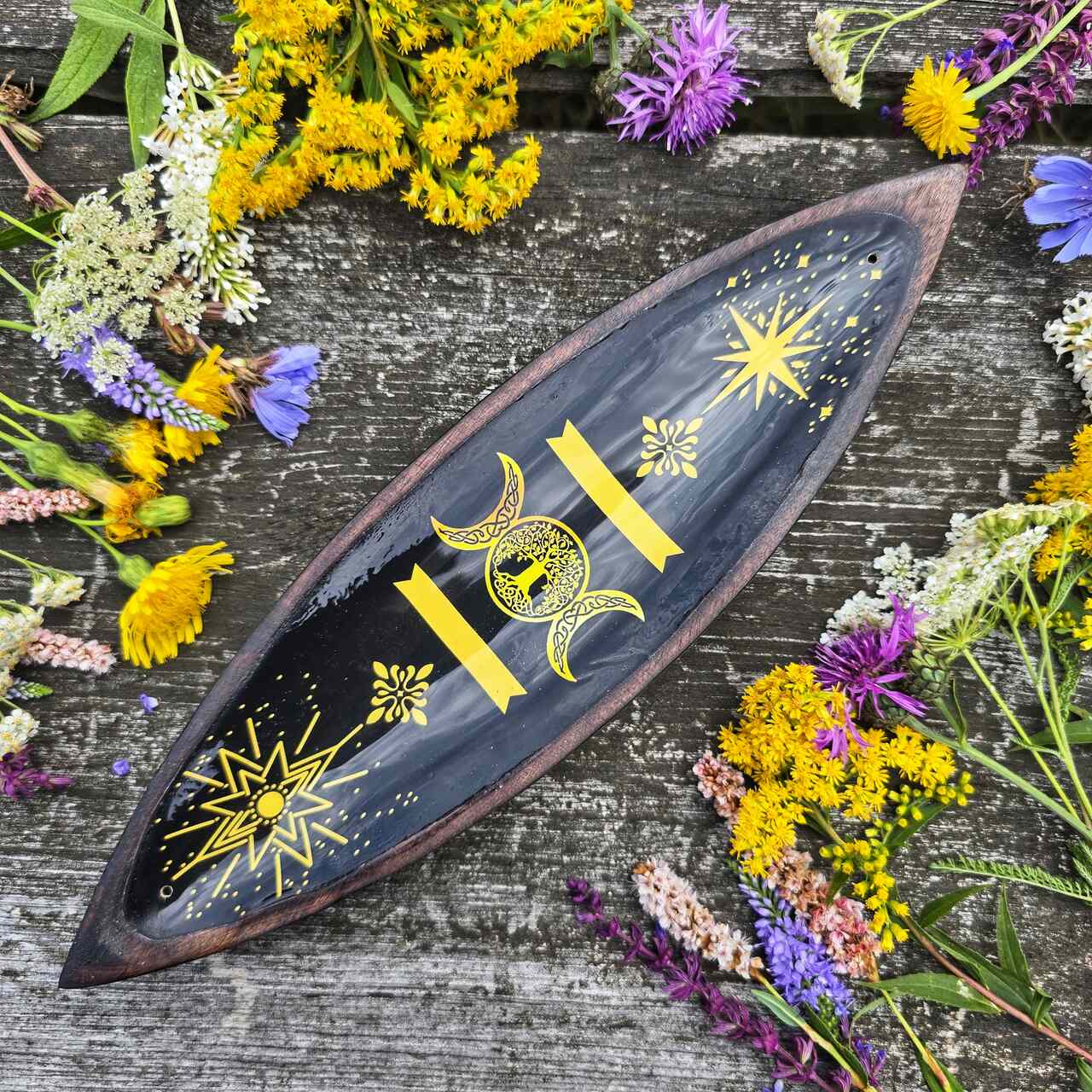 Drewniana emaliowana podstawka pod kadzidełka