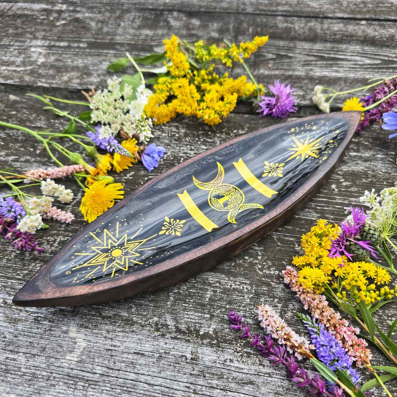 Drewniana emaliowana podstawka pod kadzidełka - obrazek 3