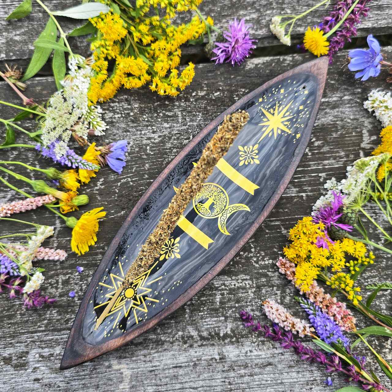 Drewniana emaliowana podstawka pod kadzidełka - obrazek 4