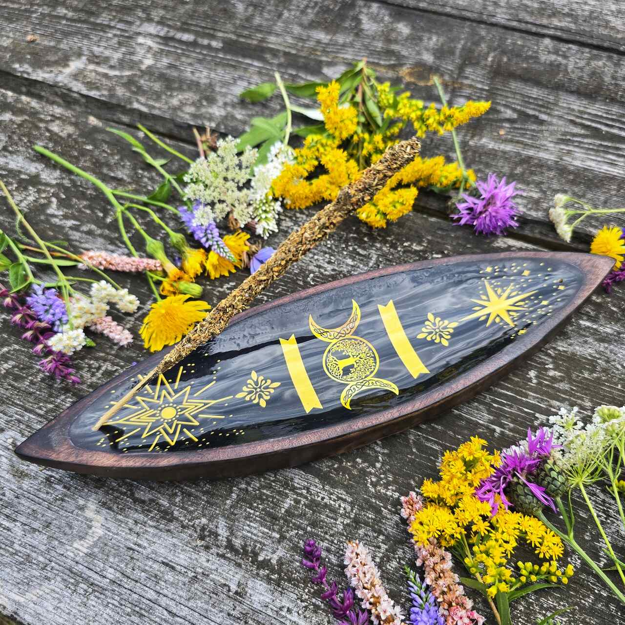 Drewniana emaliowana podstawka pod kadzidełka - obrazek 5