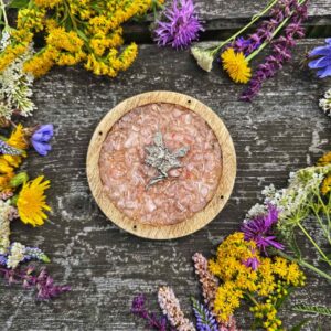 Okrągła podstawka pod kadzidła z kwarcem różowym Wróżka