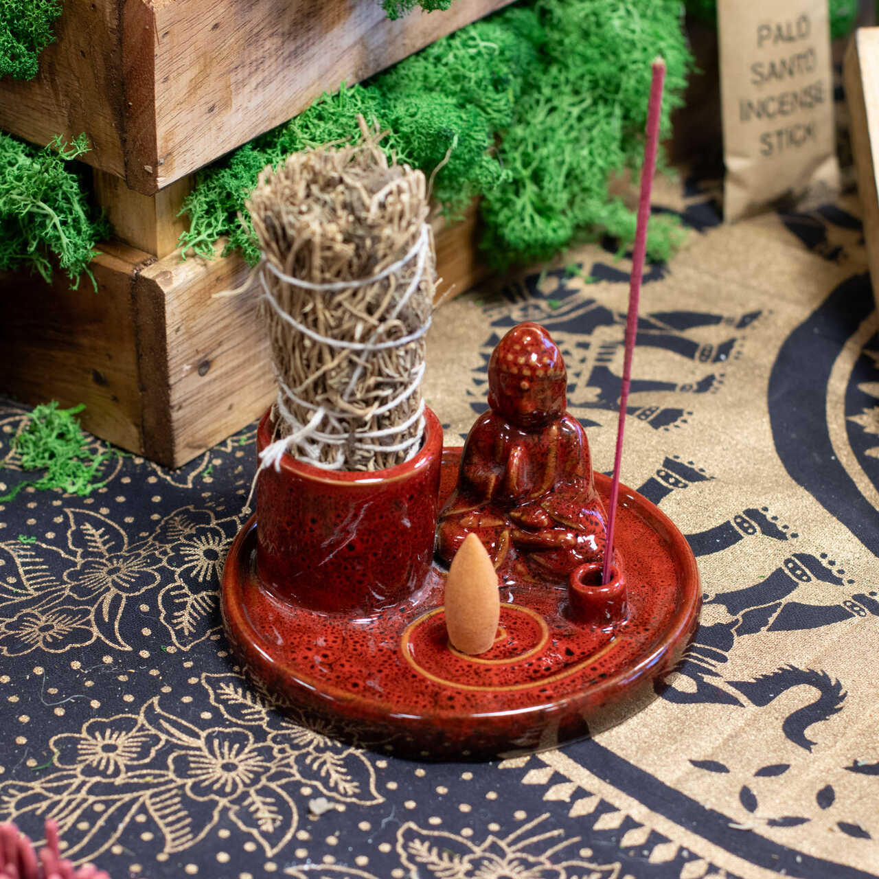 Wielofunkcyjna Podstawka pod Kadzidełka Budda - Łagodna Czerwień - obrazek 2