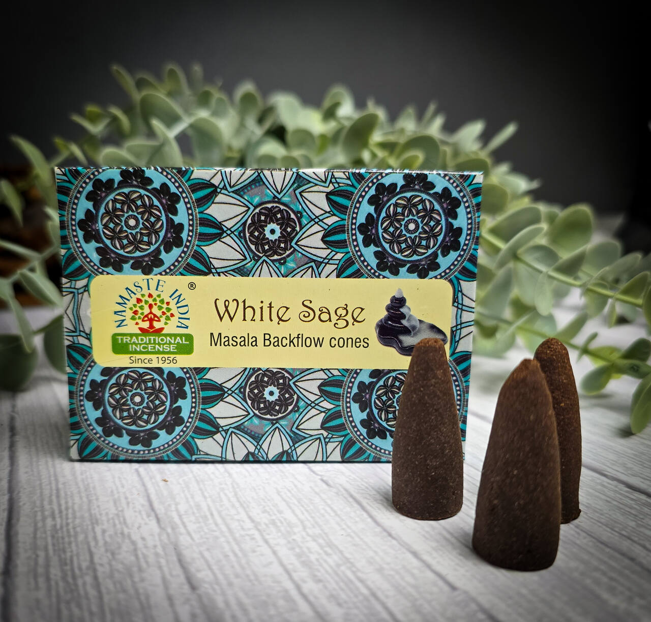 Kadzidełka Stożkowe Backflow- Biała szałwia - Namaste India